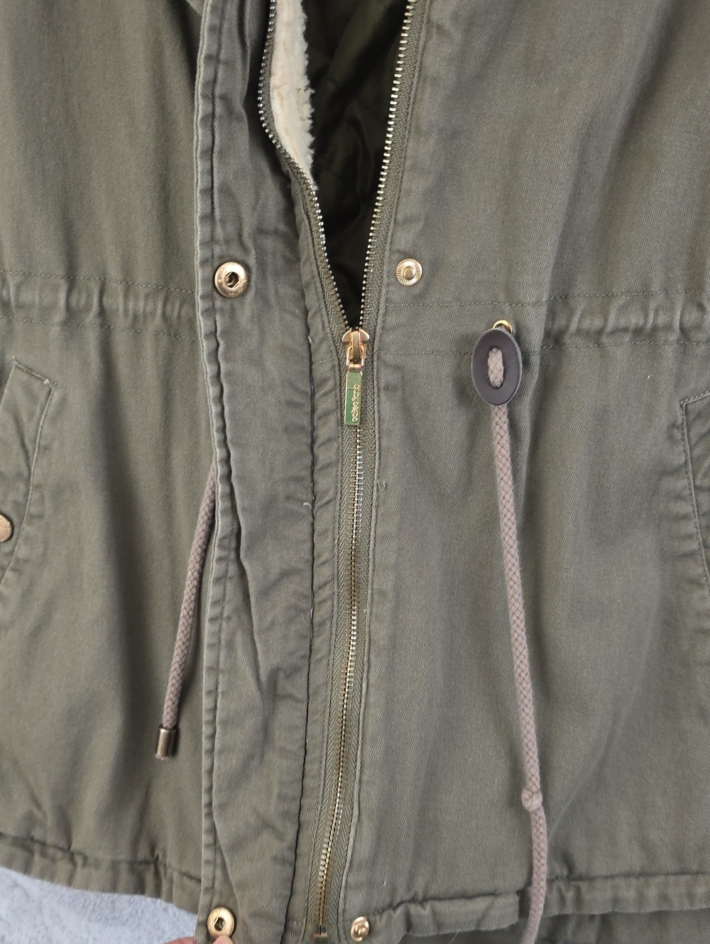 Collection New York Olive Green Sherpa Lined Hooded Utility Jacket Women's Large - Picture 14 of 16